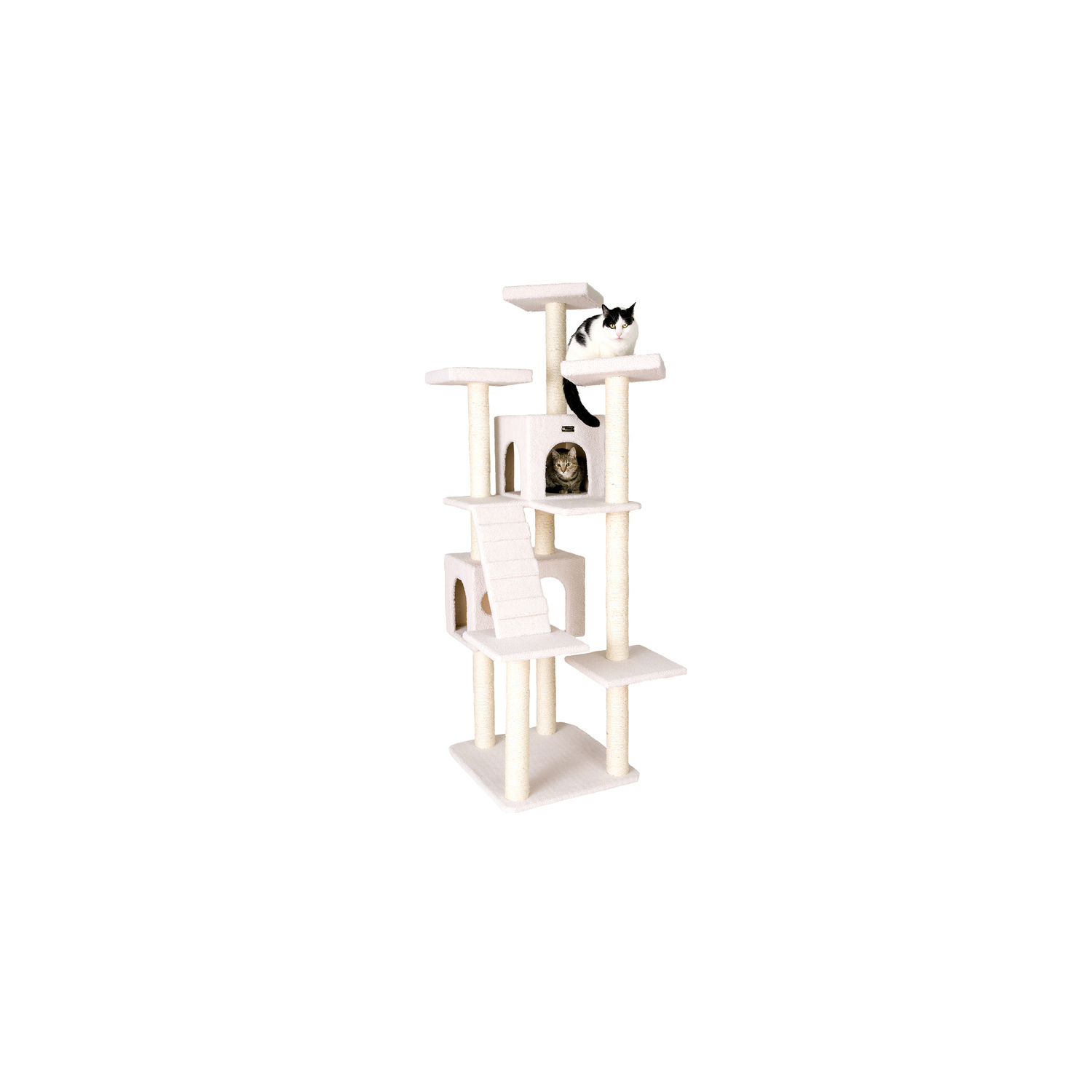 Cat Tree - Ivory Multi-Level Play Structure with Ramp & 2 Condos