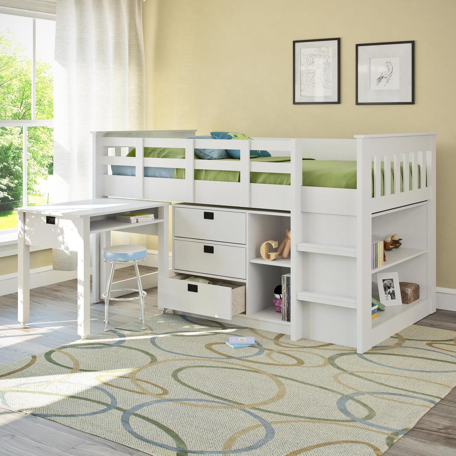 Corliving Madison Single Twin Loft Bed With Desk And Storage Snow Image Is Loading Corliving Madison Single Twin Loft Bed With Desk