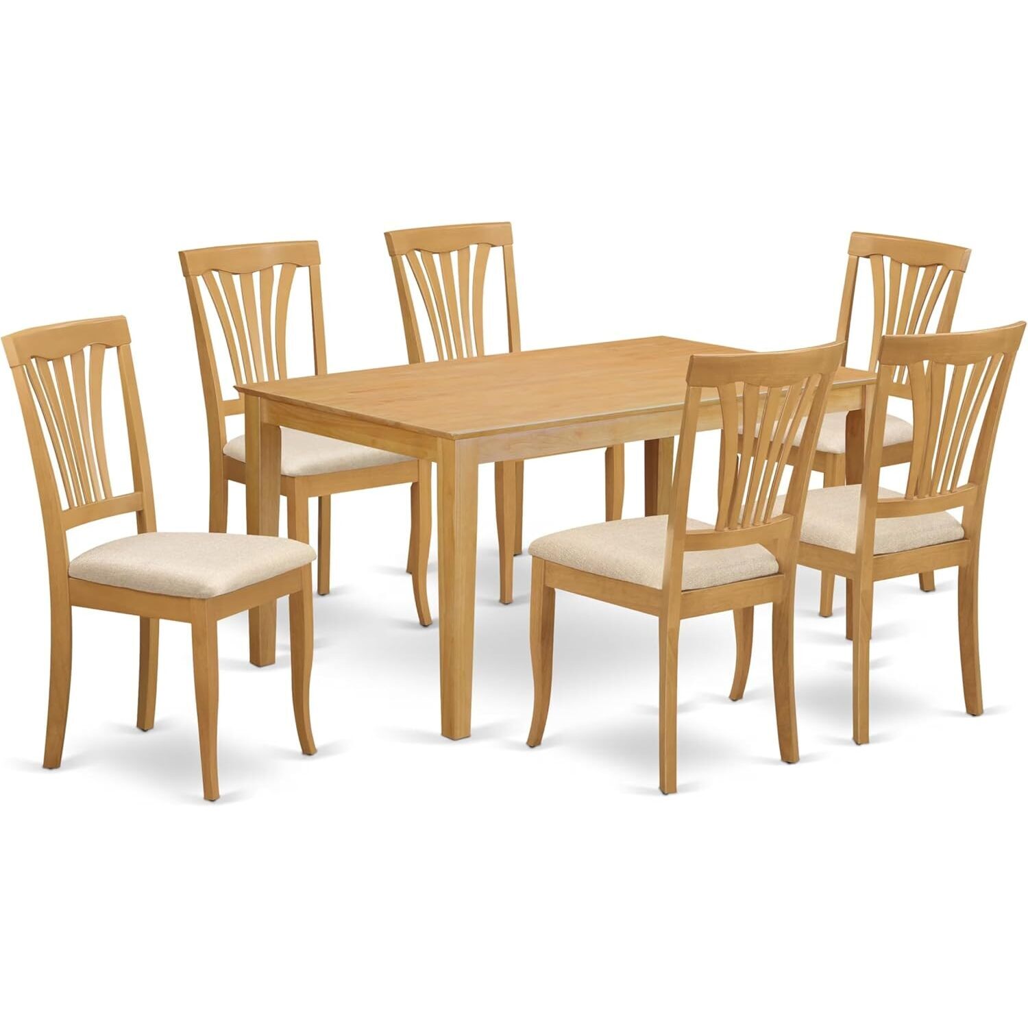 Modern 7-Piece Dining Set - Rectangle Wood Table & 6 Chairs - Oak Finish