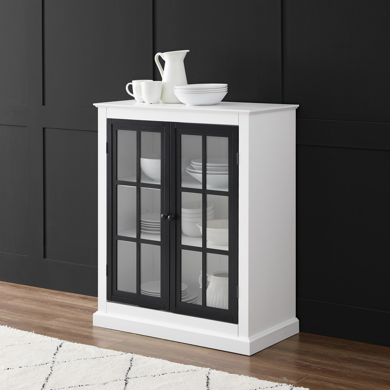 Stackable Pantry Cabinet - French Country Storage Organizer - White & Black Finish - Modular Kitchen Cabinet