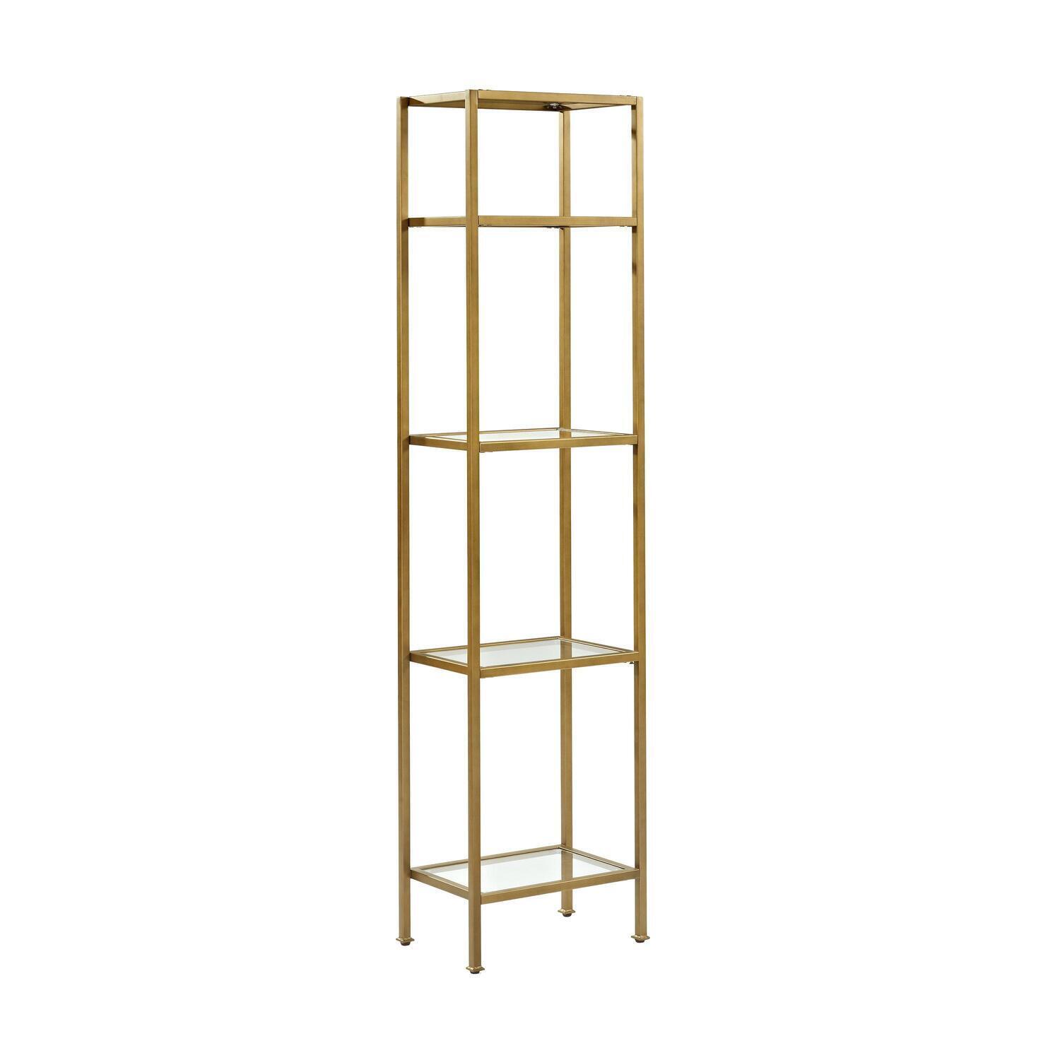 Narrow Etagere 4 Shelf - Gold Metal & Glass Display Unit - Stylish Storage for Living Room, Bedroom, Office