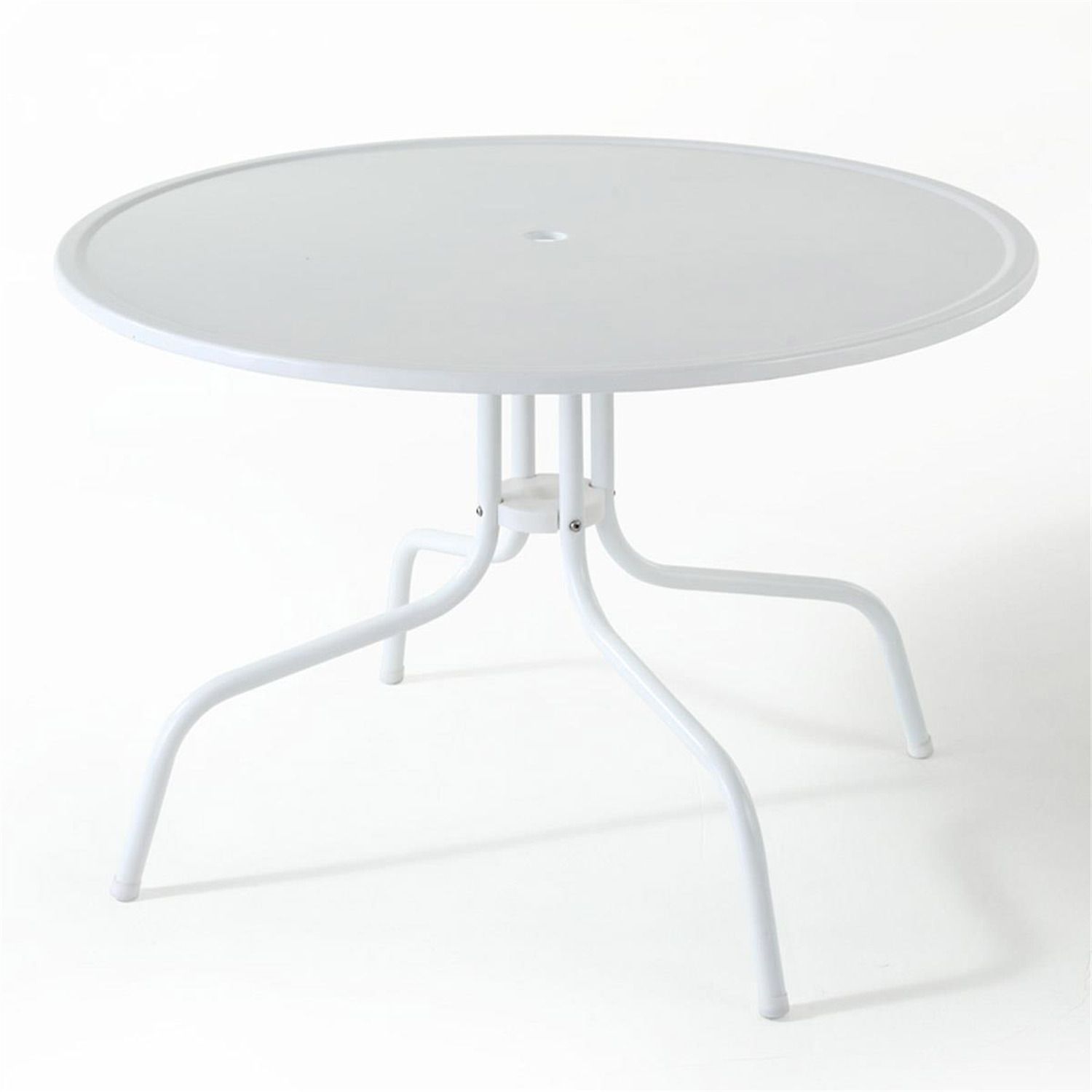 Artisanal Abode 39-Inch Metal Outdoor Dining Table - Alabaster White Finish, Round Table w/ Umbrella Hole, 39