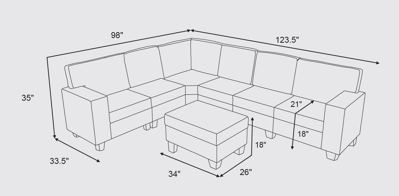 Lilola Home Casanova Dark Gray Linen 7Pc Modular Sectional Sofa and