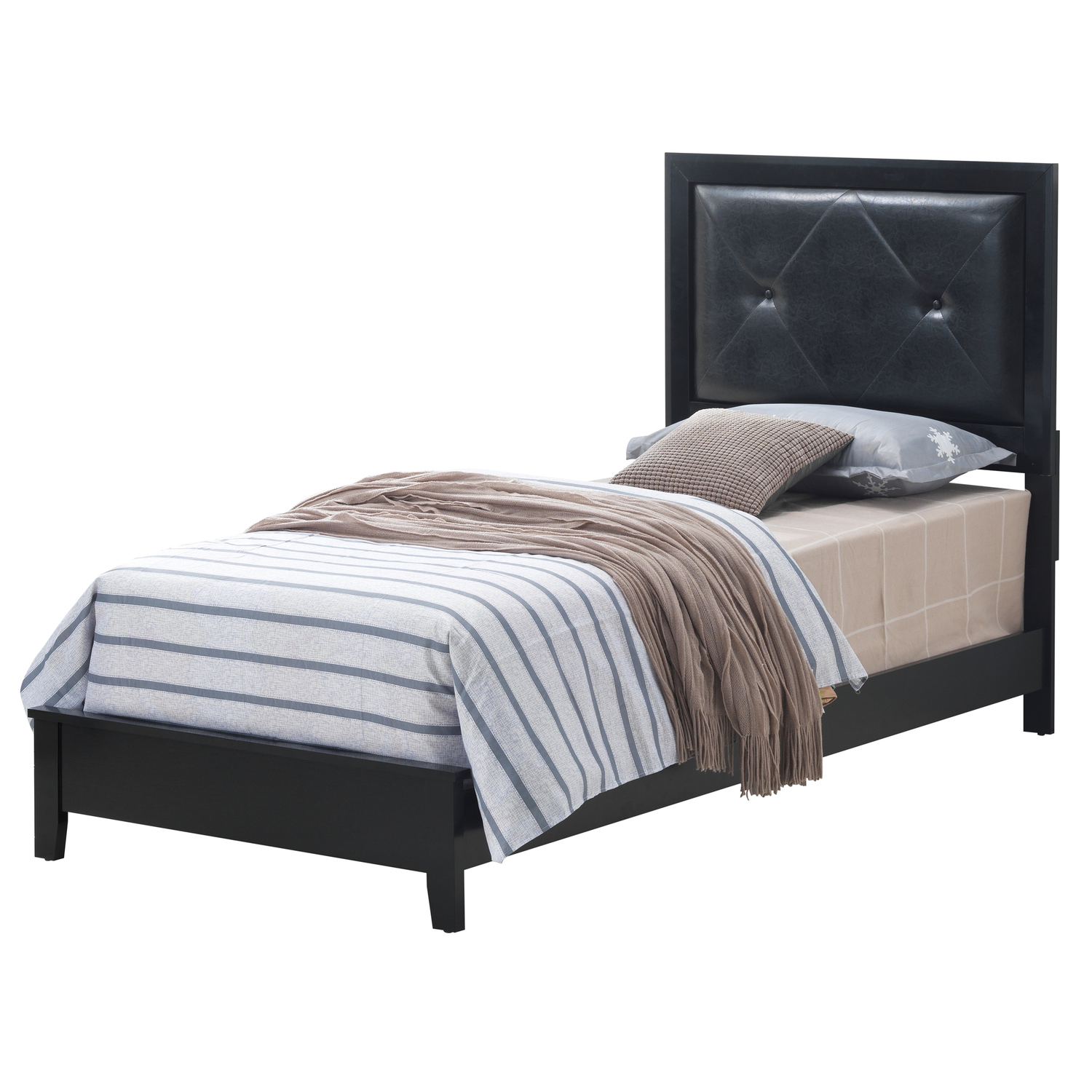 Twin Bed with Padded Headboard - Upholstered Platform Bed Frame - Island Oasis
