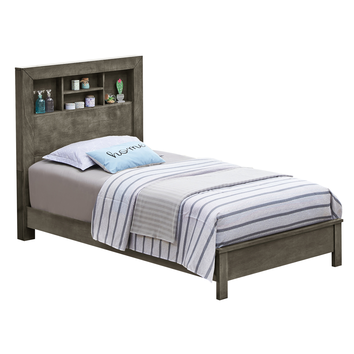 Twin Bed Retro Style Metal Frame Gray Relaxation Platform Bed