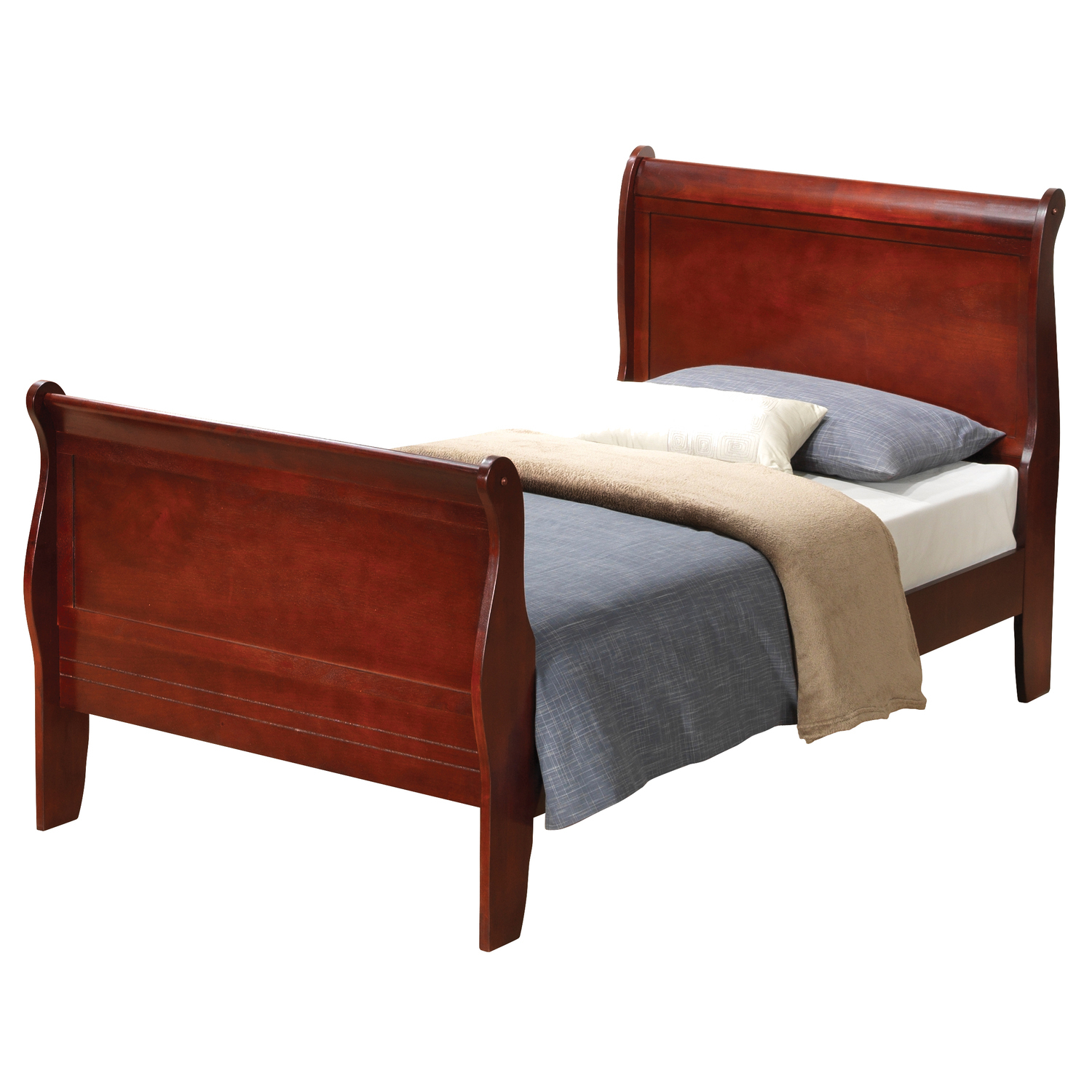 French Flair Platform Bed in Elegant Finish, Showcasing a Classic Sleigh Design, Modern Low-Profile Bed for All Bedrooms