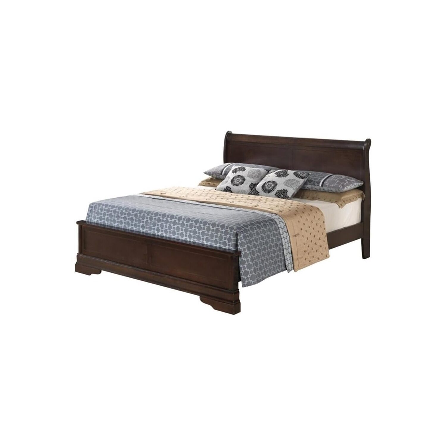 Wood Sleigh Bed with - Low Profile Victorian Style
