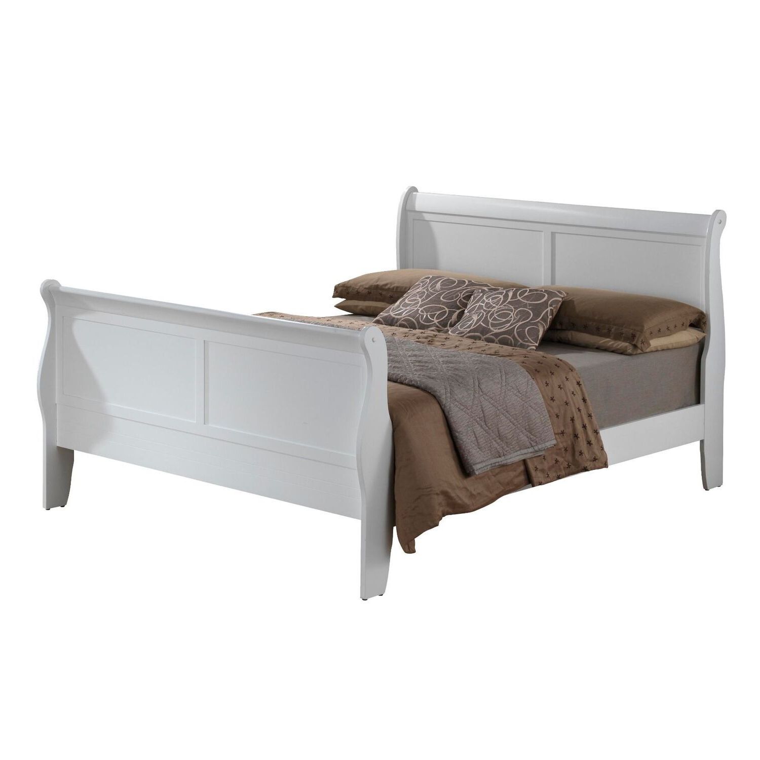 Sleigh Bed Frame Full Size Platform Bed Elegant Bedroom Furniture Gray Finish