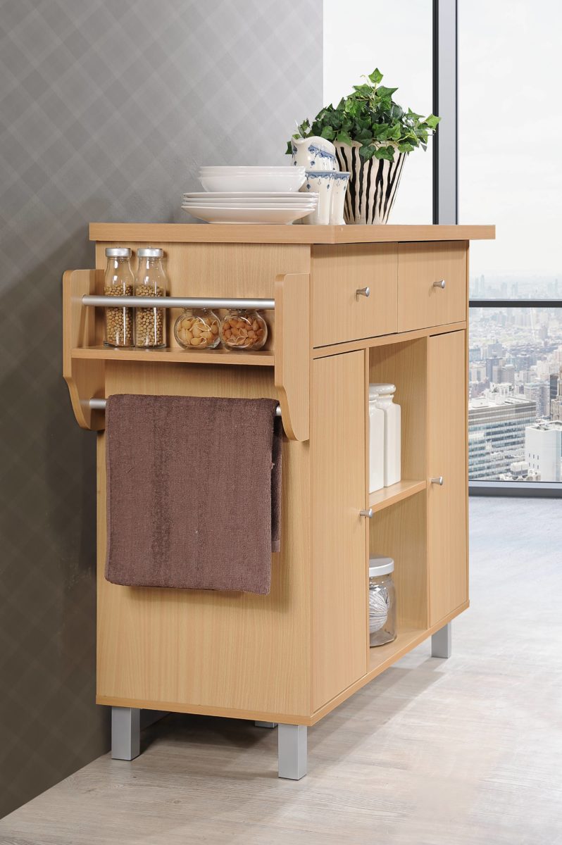 Hodedah Kitchen Island W/Spice Rack & Towel Rack Beech 181.9900