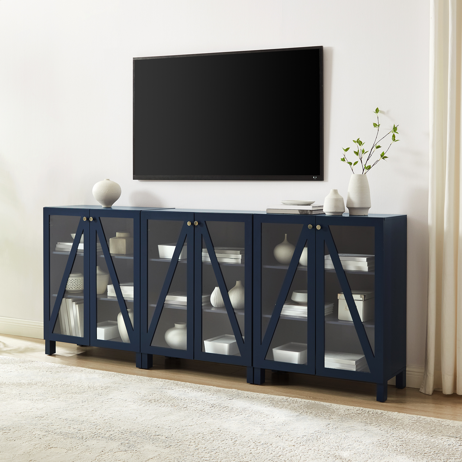 Classic Comfort 3Pc Media Storage Cabinet Set Navy - 3 Storage Pantries