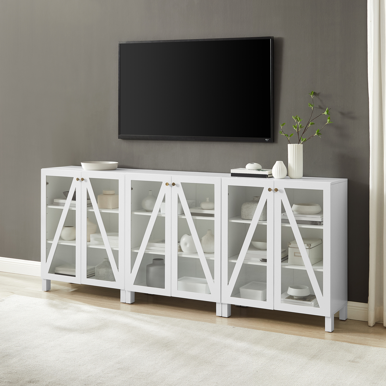 Media Storage Cabinet Set - 3-Piece TV Stand with Shelves & Cable Management
