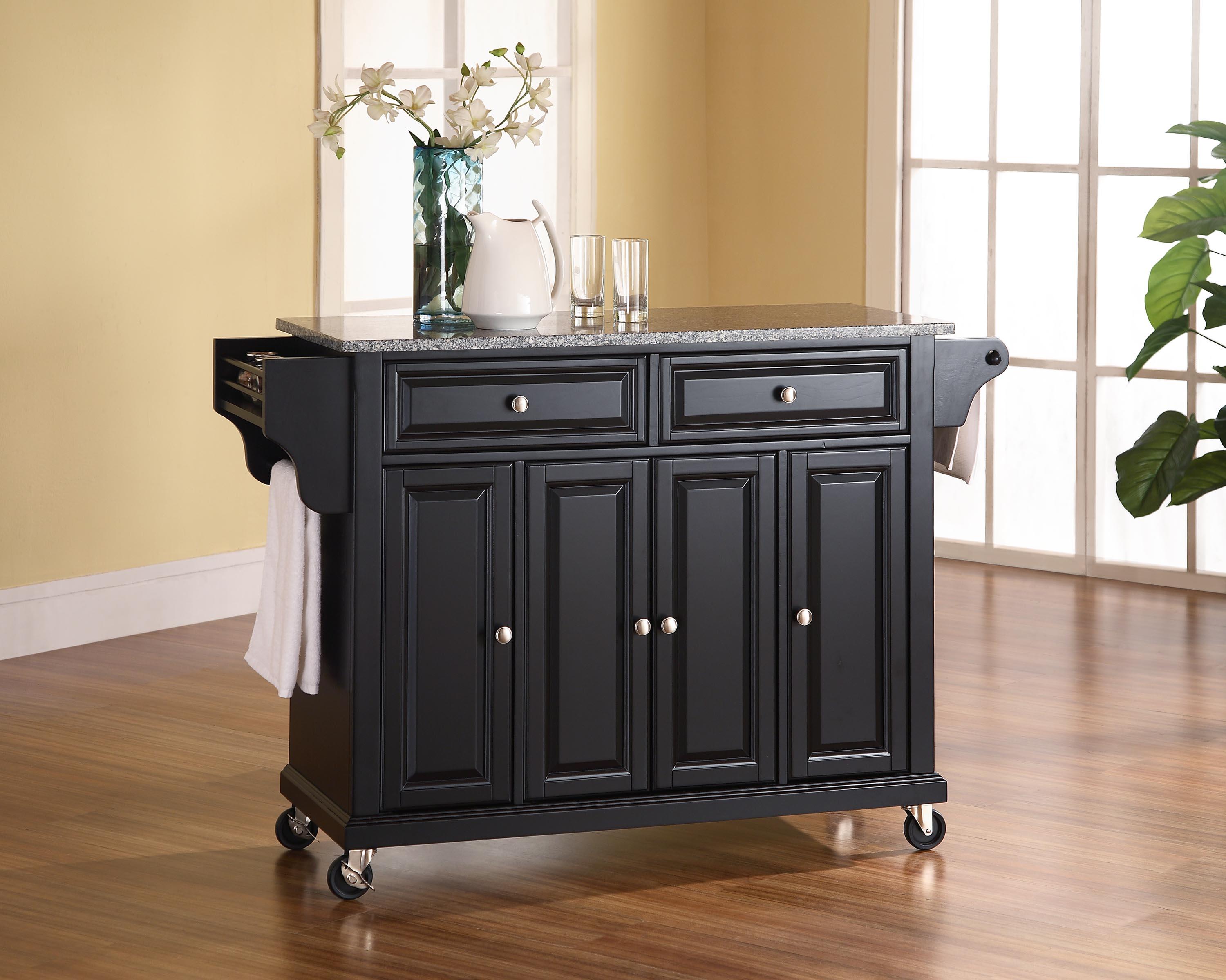 Crosley Solid Black Granite Top Kitchen Cart Island In White Finish Image Is Loading Crosley Solid Black Granite Top Kitchen Cart Island