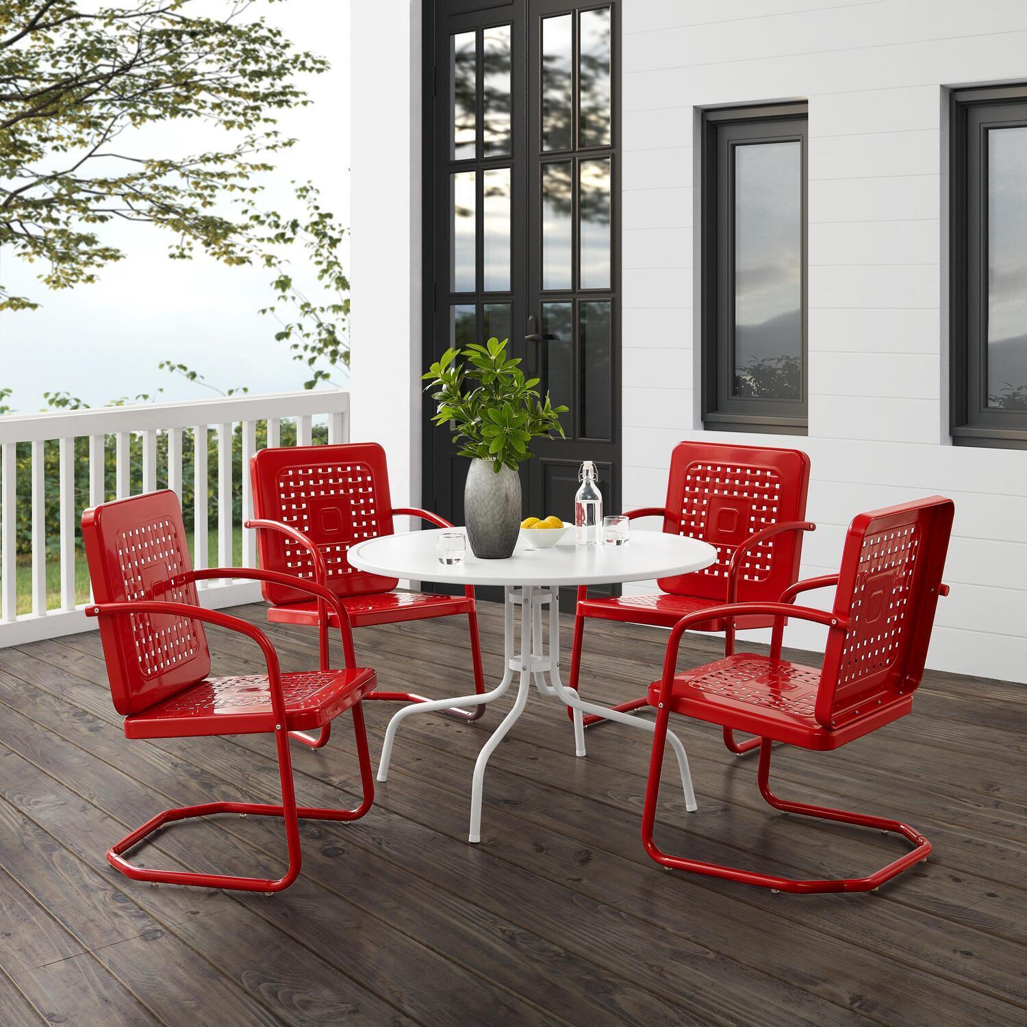 Old World Charm 5 Piece Outdoor Metal Dining Set with Dining Table & 4 Chairs, Sturdy Steel Construction