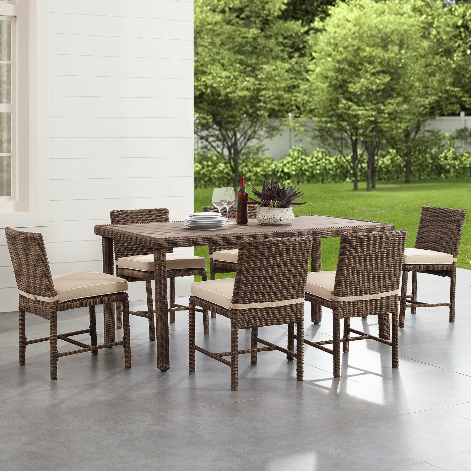 Tuscan Temptations 7Pc Outdoor Wicker Dining Set Sand/Weathered Brown - Dining Table & 6 Dining Chairs