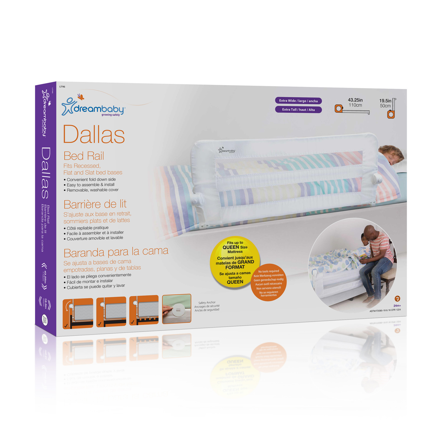 Bed Rail Guard for Kids - Adjustable Bedside Safety Rail - White