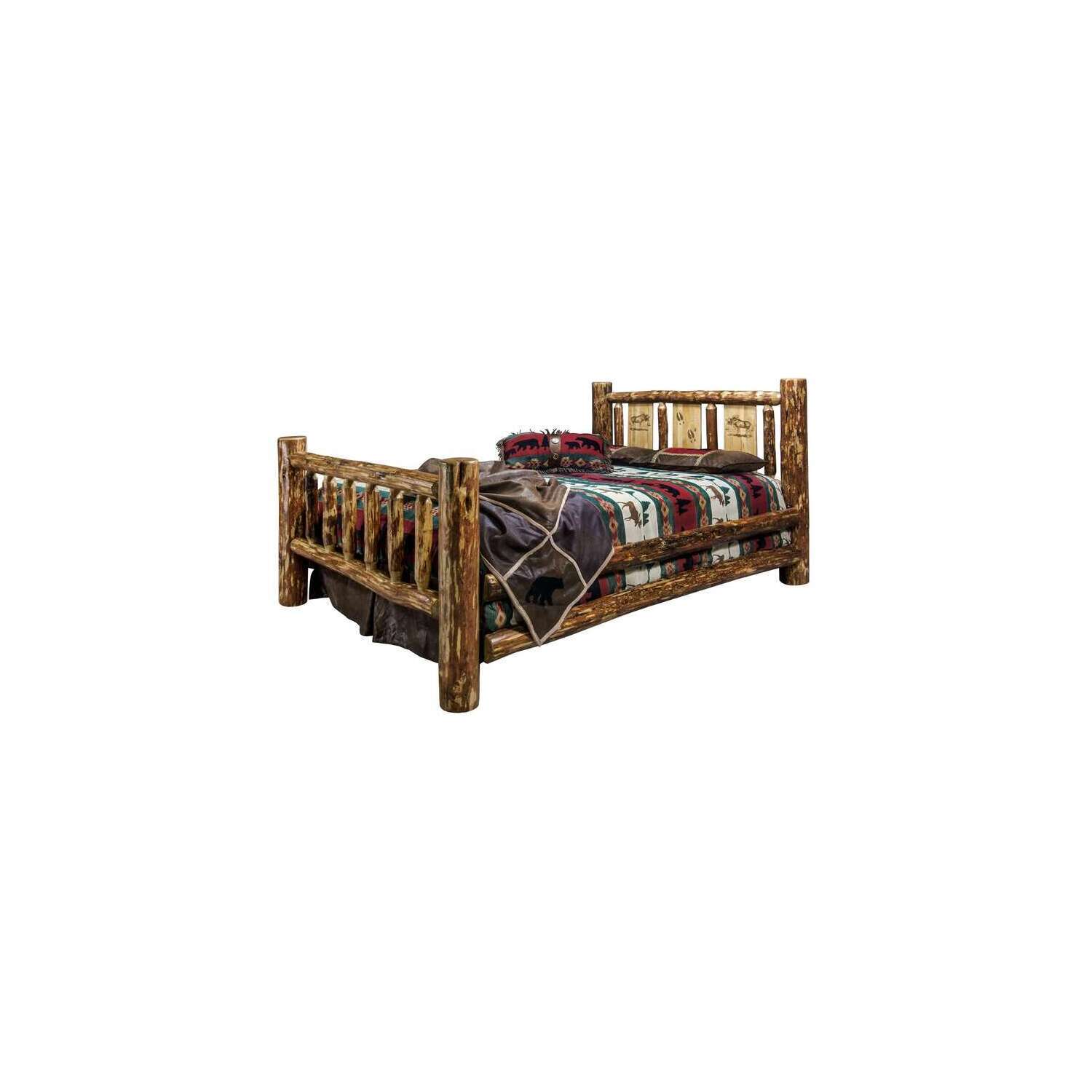 Rustic Moose Bed - Laser Engraved Log Bed Frame - Spindle Style Queen Bed - Sturdy Pine Construction