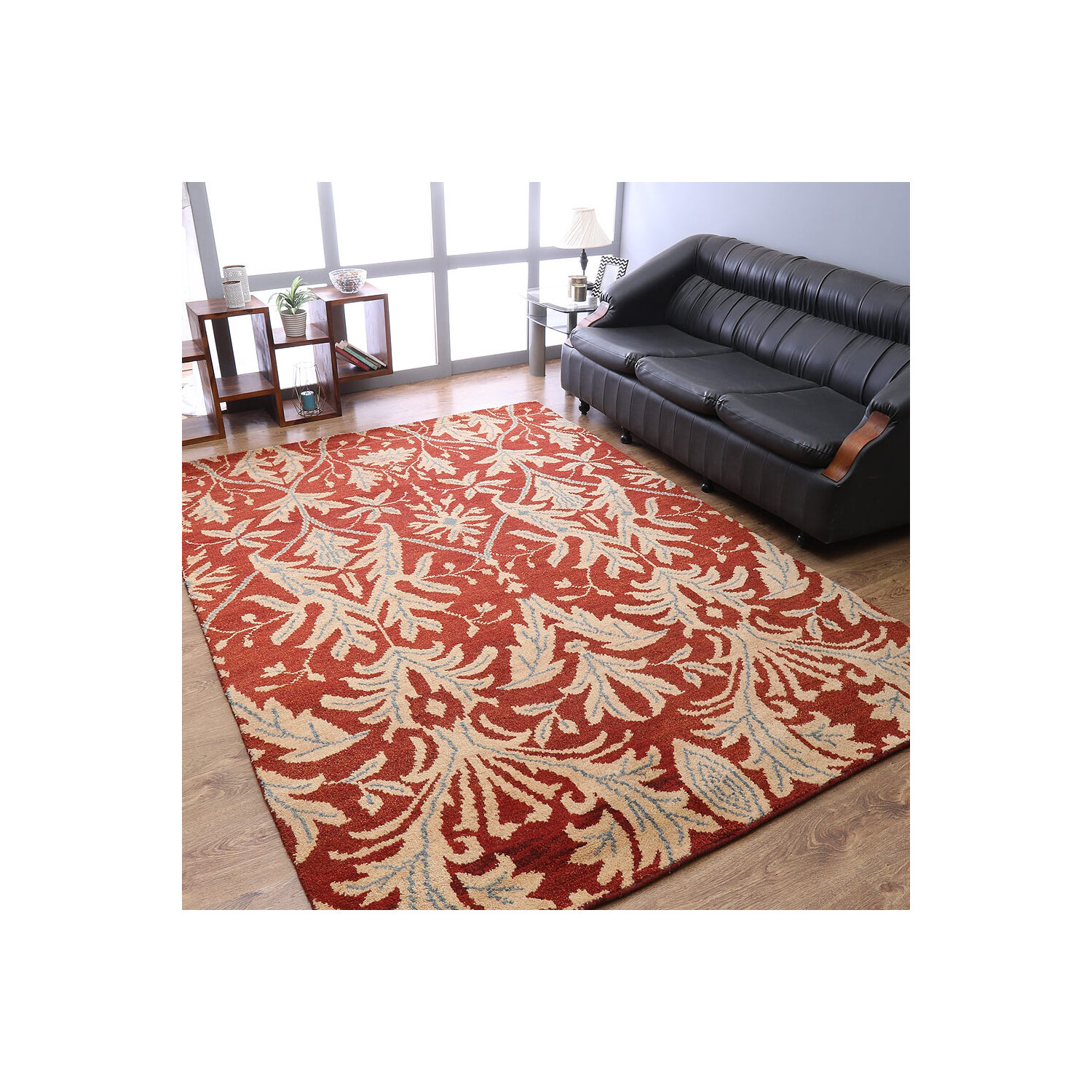 Hand Knotted Wool 6'x9' Area Rug Floral Red Gold
