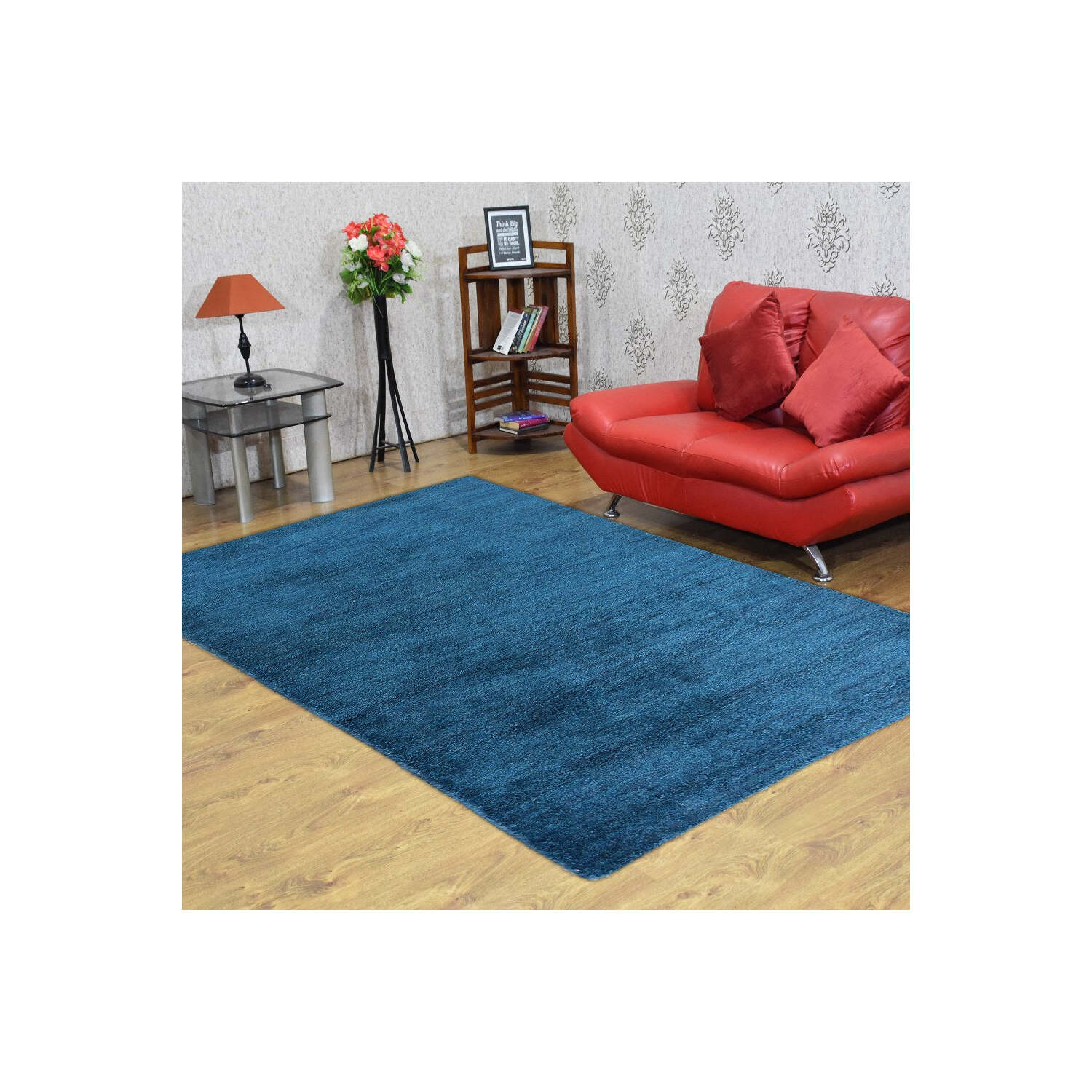 Hand Knotted Loom Silk Mix 6'x9' Area Rug Solid Dark Blue