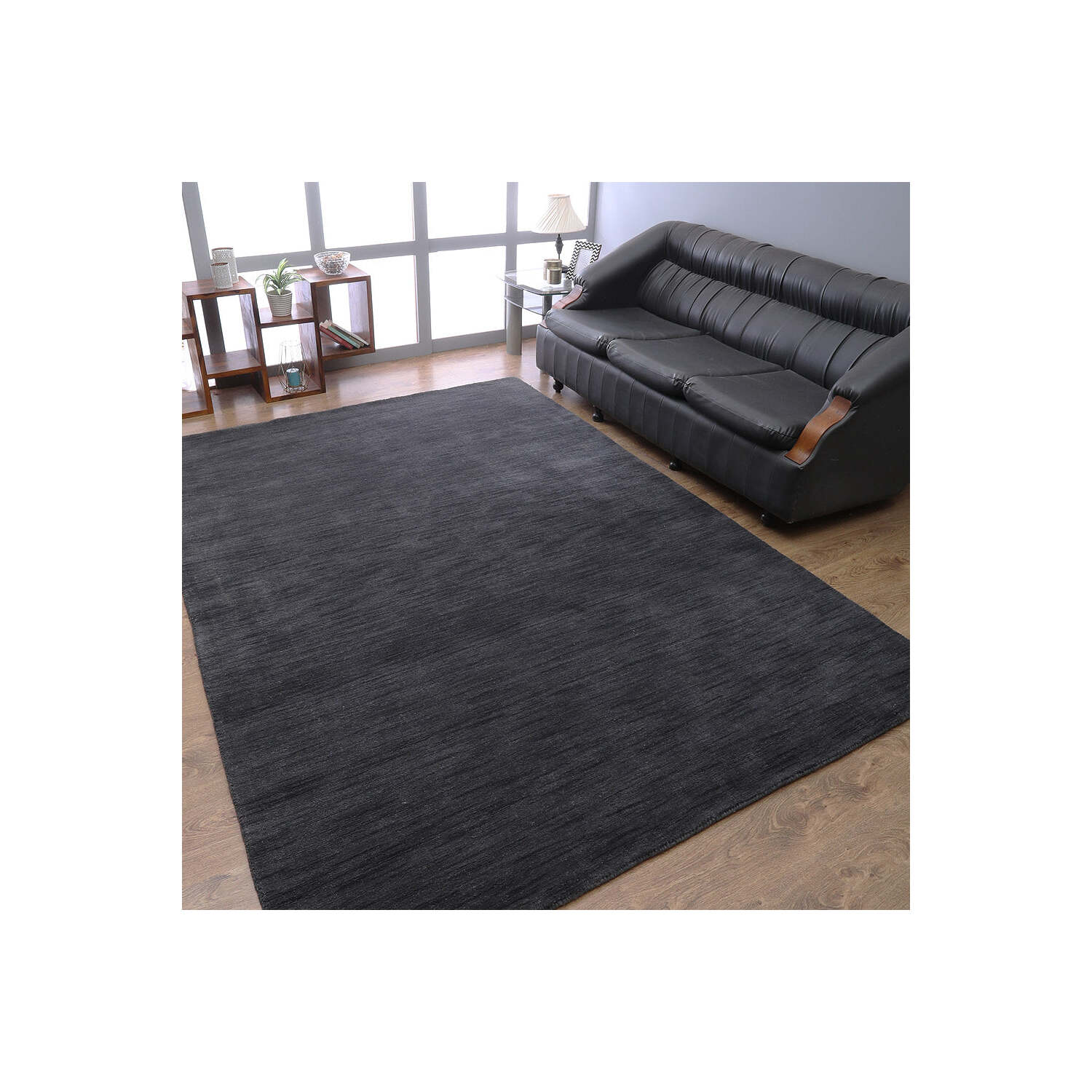 Hand Knotted Loom Wool 6'x9' Area Rug Solid Charcoal