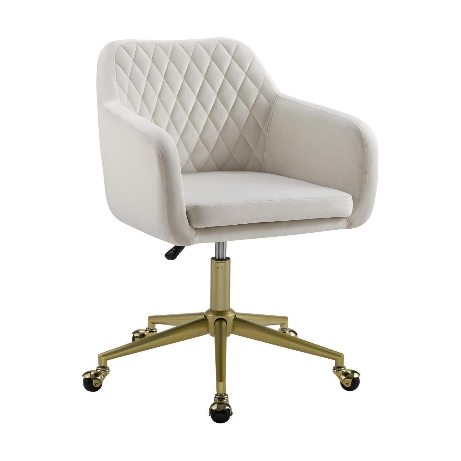 Office Chair - Off White Quilted Upholstery, Gold Base, Adjustable Height