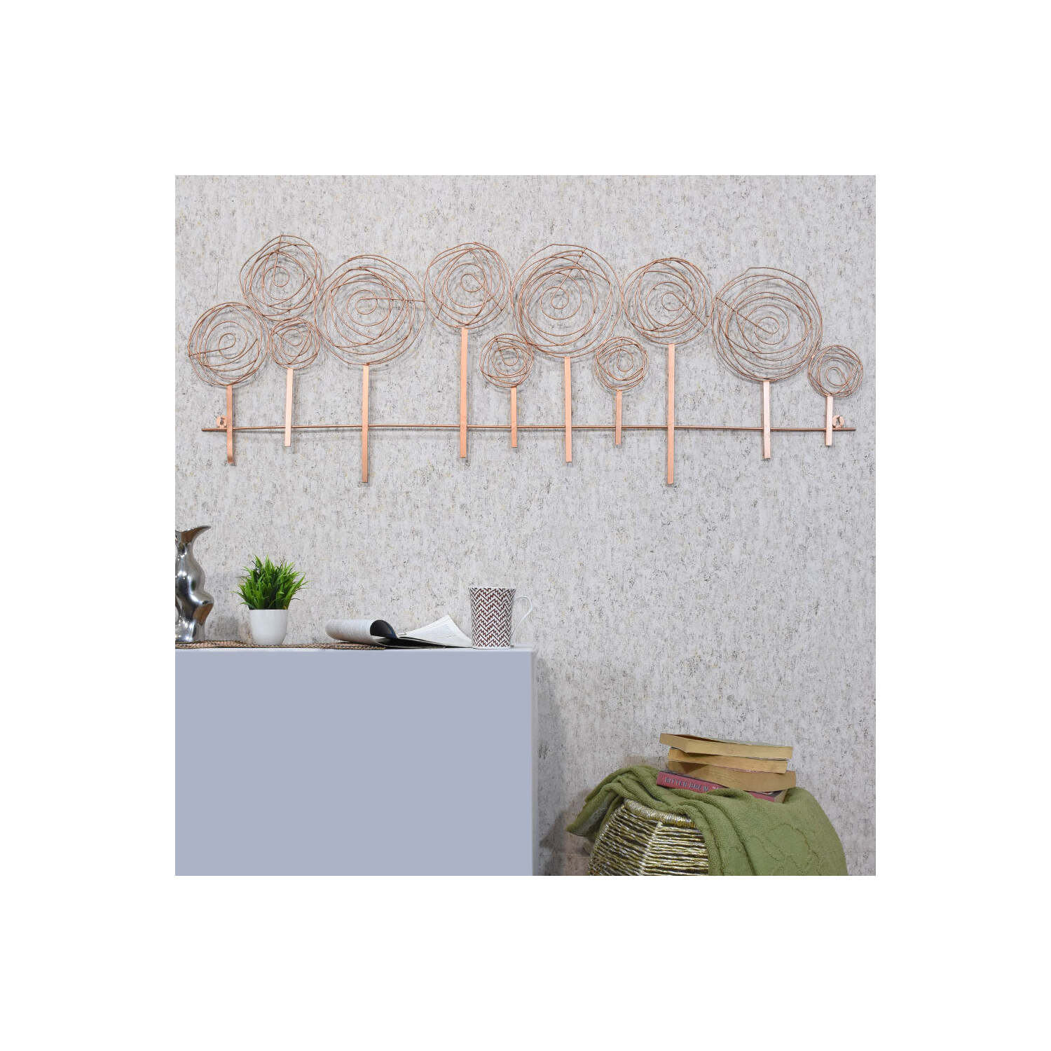 Handmade 100% Iron Geometric Pattern Copper Multicolor 55 x 19.5 Inches Metal Wall Decor