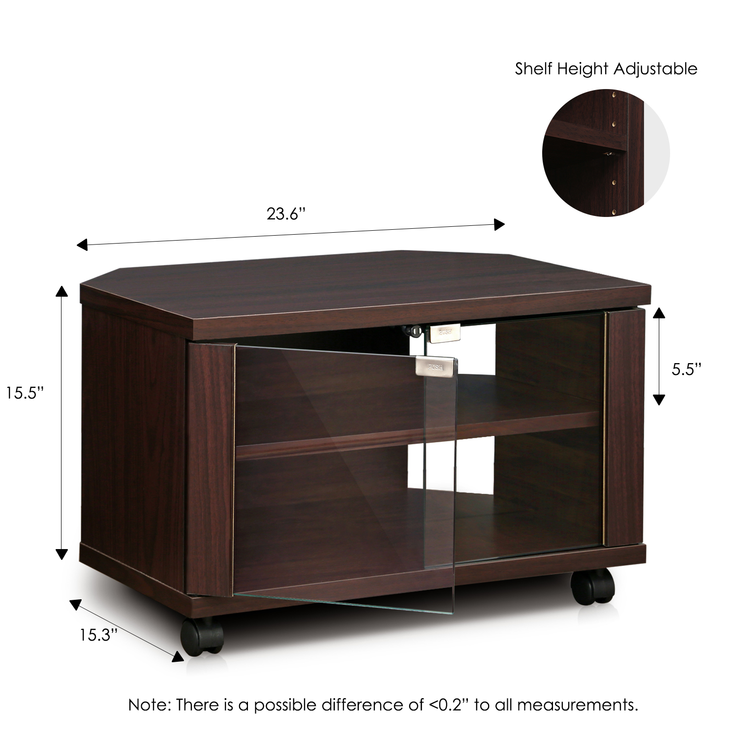 Furinno Indo Petite TV Stand With Double Glass Doors And Casters 72.