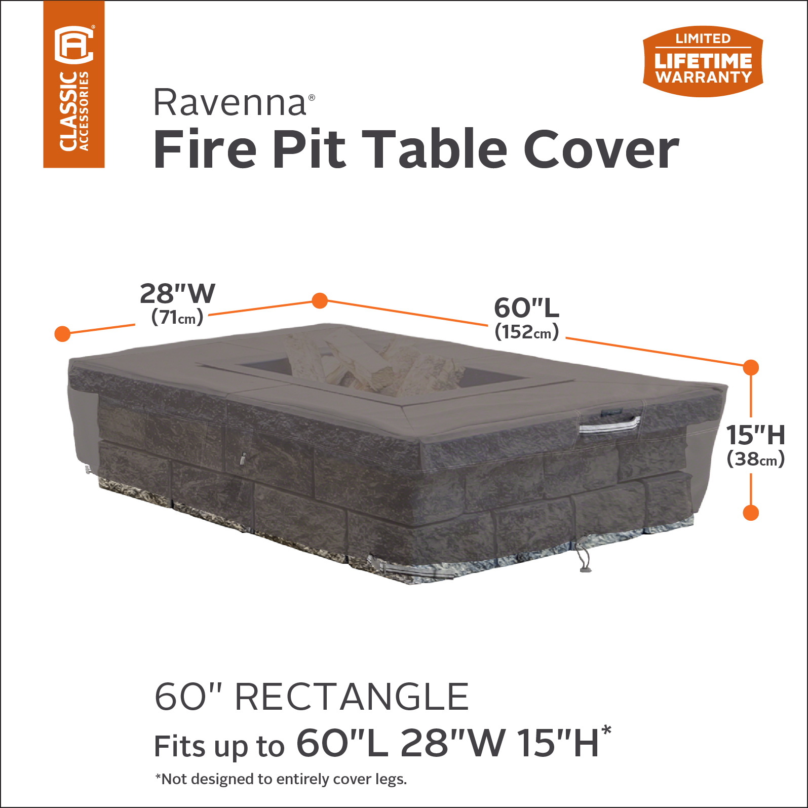 Classic Accessories Ravenna® 60" Rectangular Fire Pit Table Cover