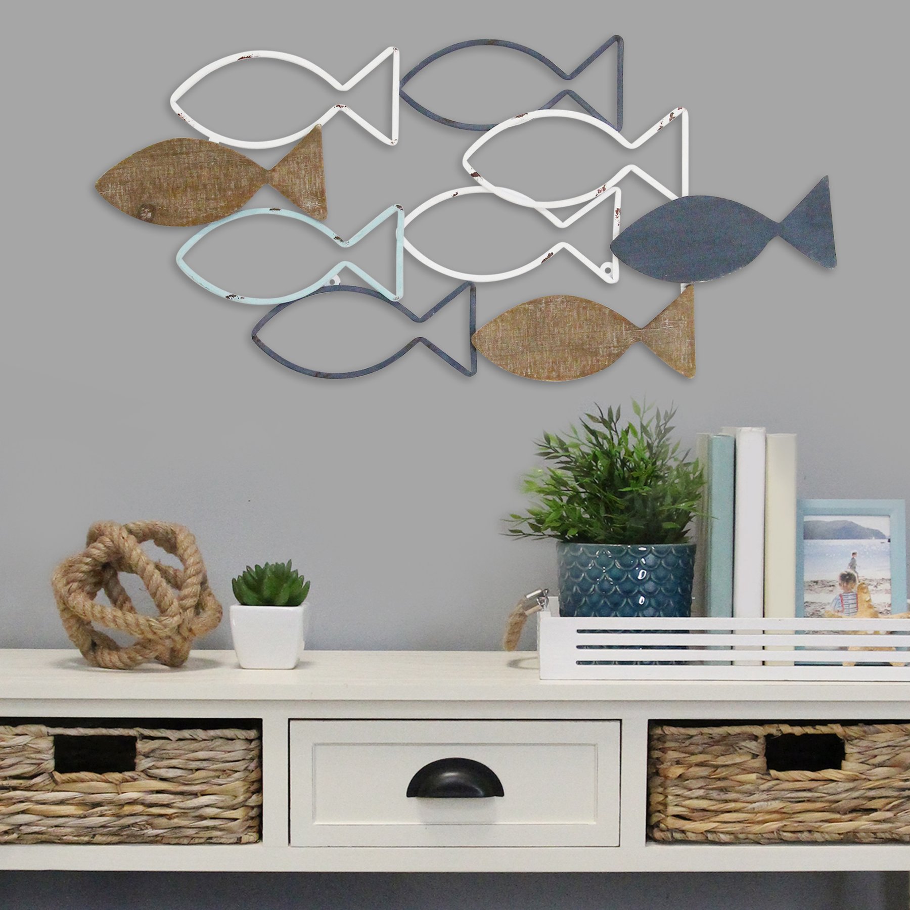 Stratton Home Wood and Metal School of Fish Wall Décor - $51.6600 | OJCommerce