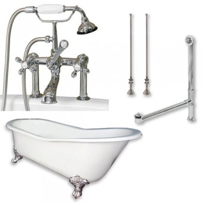 Cast Iron Slipper Clawfoot Tub 61 X 30 With 7 Deck Mount Faucet