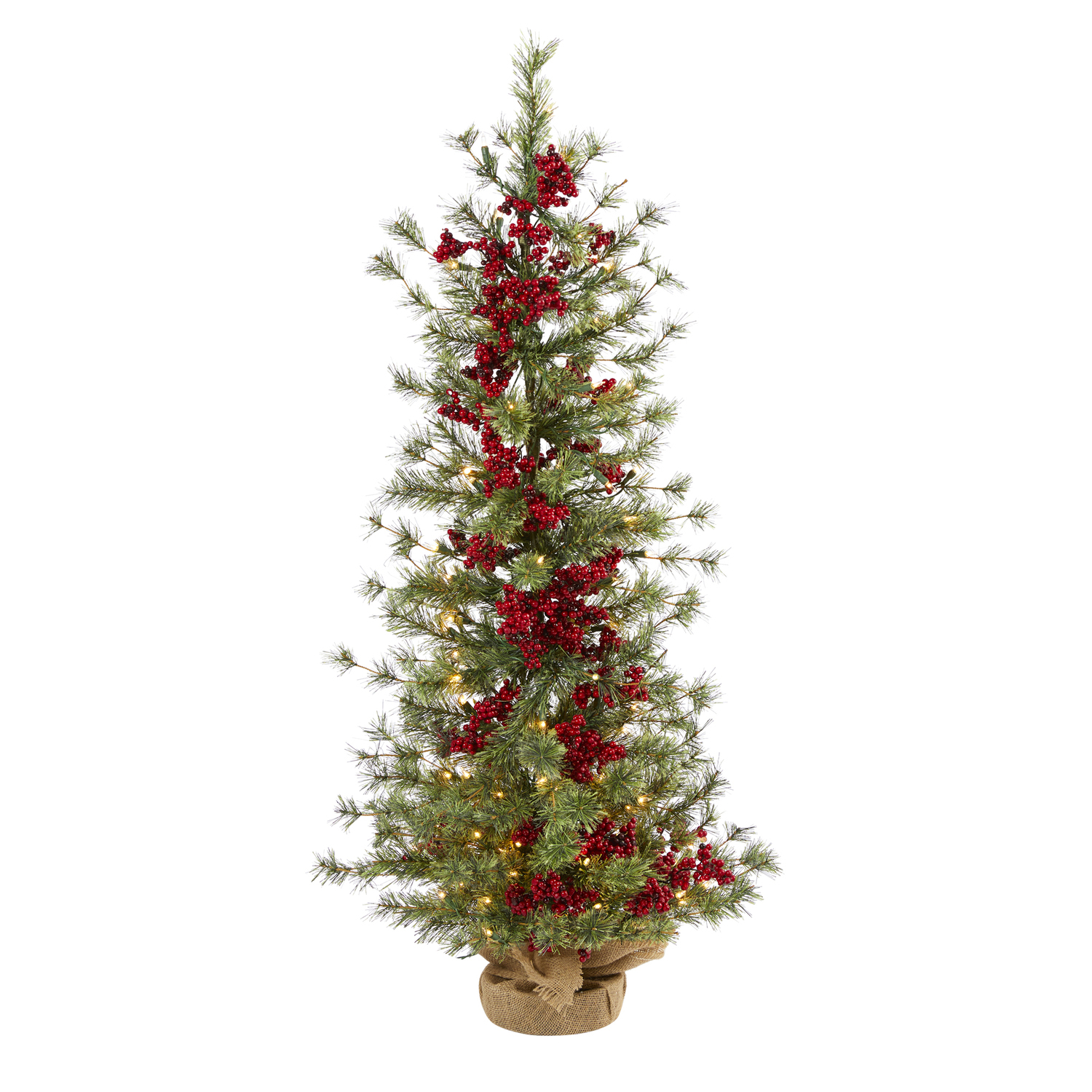 4Ft Artificial Christmas Tree with Lights - Berry & Pine Holiday Decor, Warm White LED, Burlap Base