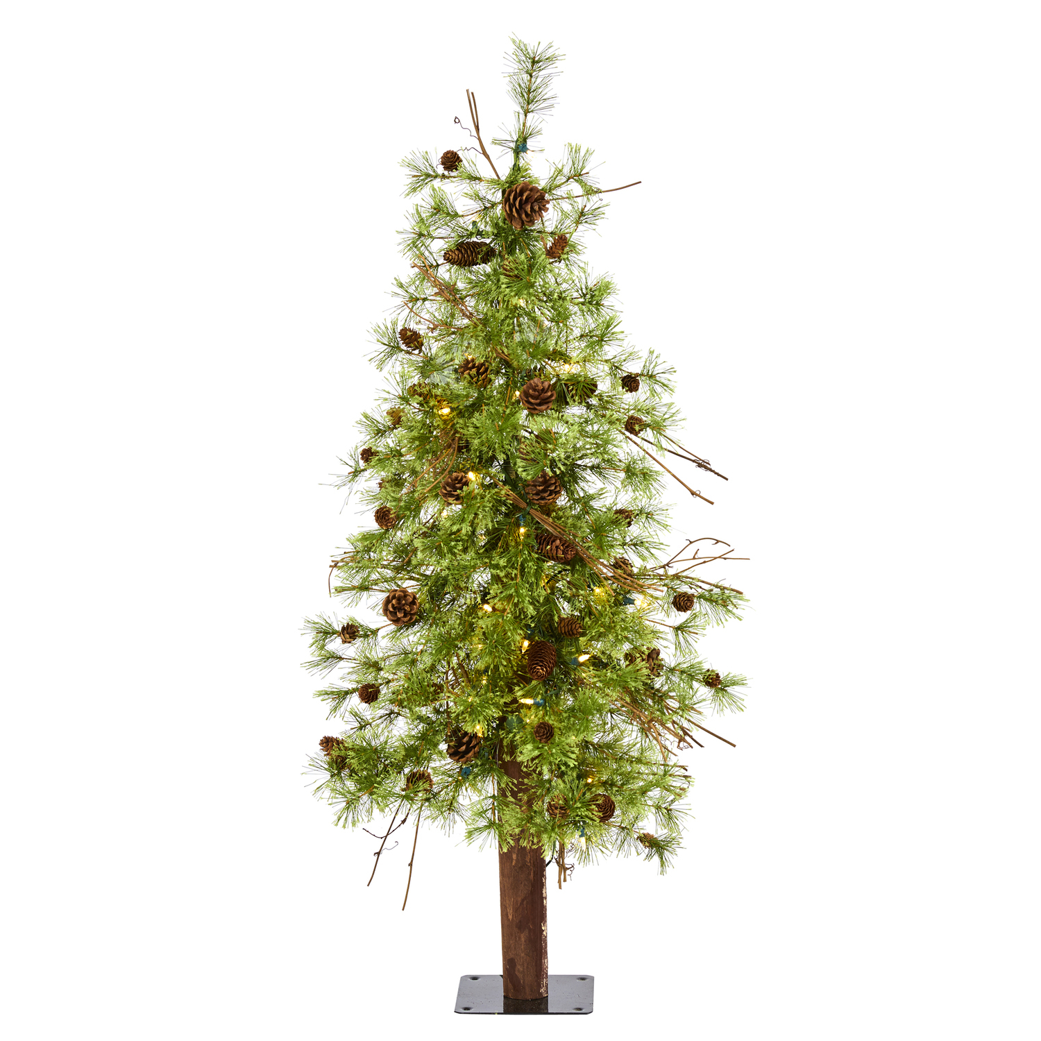 4Ft. Baroque Bonanza Alpine Artificial Christmas Tree With 50 Clear (Multifunction) Lights And Pine Cones On Trunk