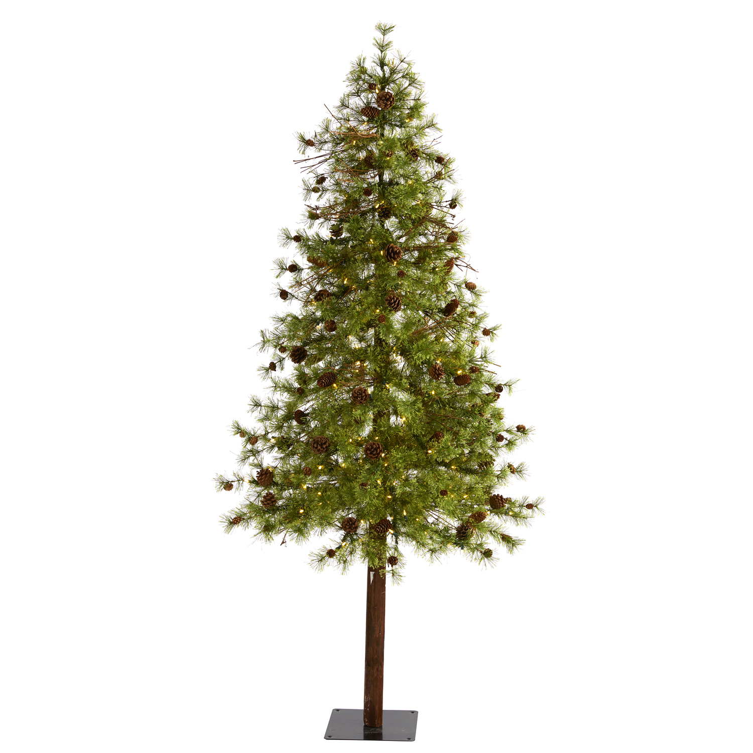 7ft Artificial Christmas Tree with Lights & Pine Cones - Holiday Decor, Slim Profile, Easy Setup