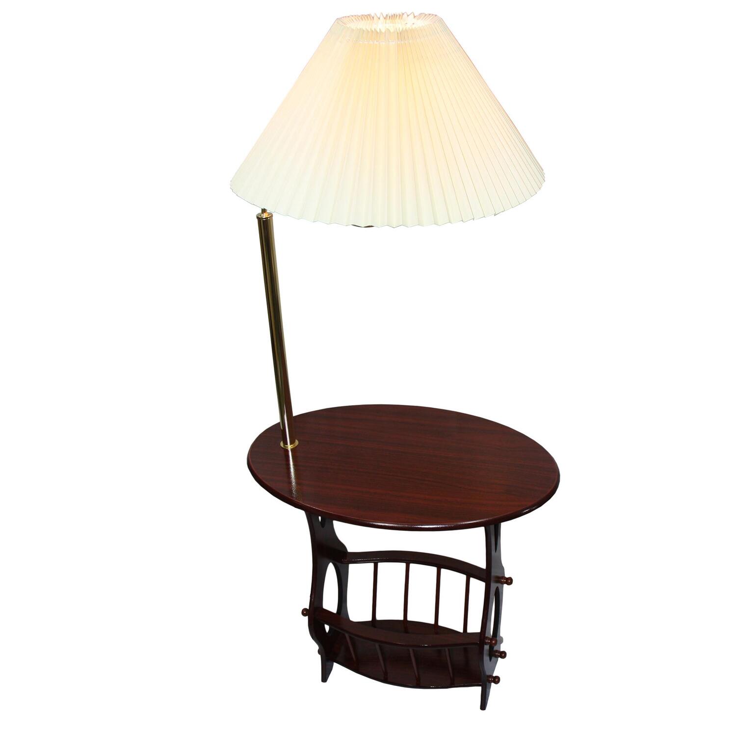 Brass Floor Lamp End Table Magazine Rack Combination
