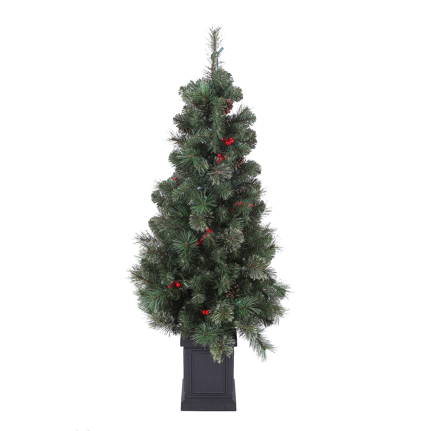 Mid-Century Marvel 4Ft Pre-Lit Artificial Pine Christmas Tree With Pine Cones And Berries