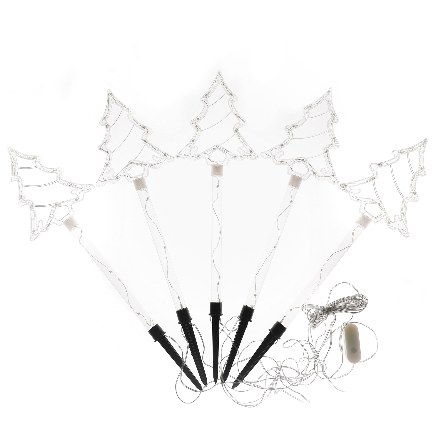 Set of 5 Multi-Color Lighted Christmas Tree Holiday Outdoor Stakes, Perfect for Lawn, Garden, or Yard Decorations this Holiday Season