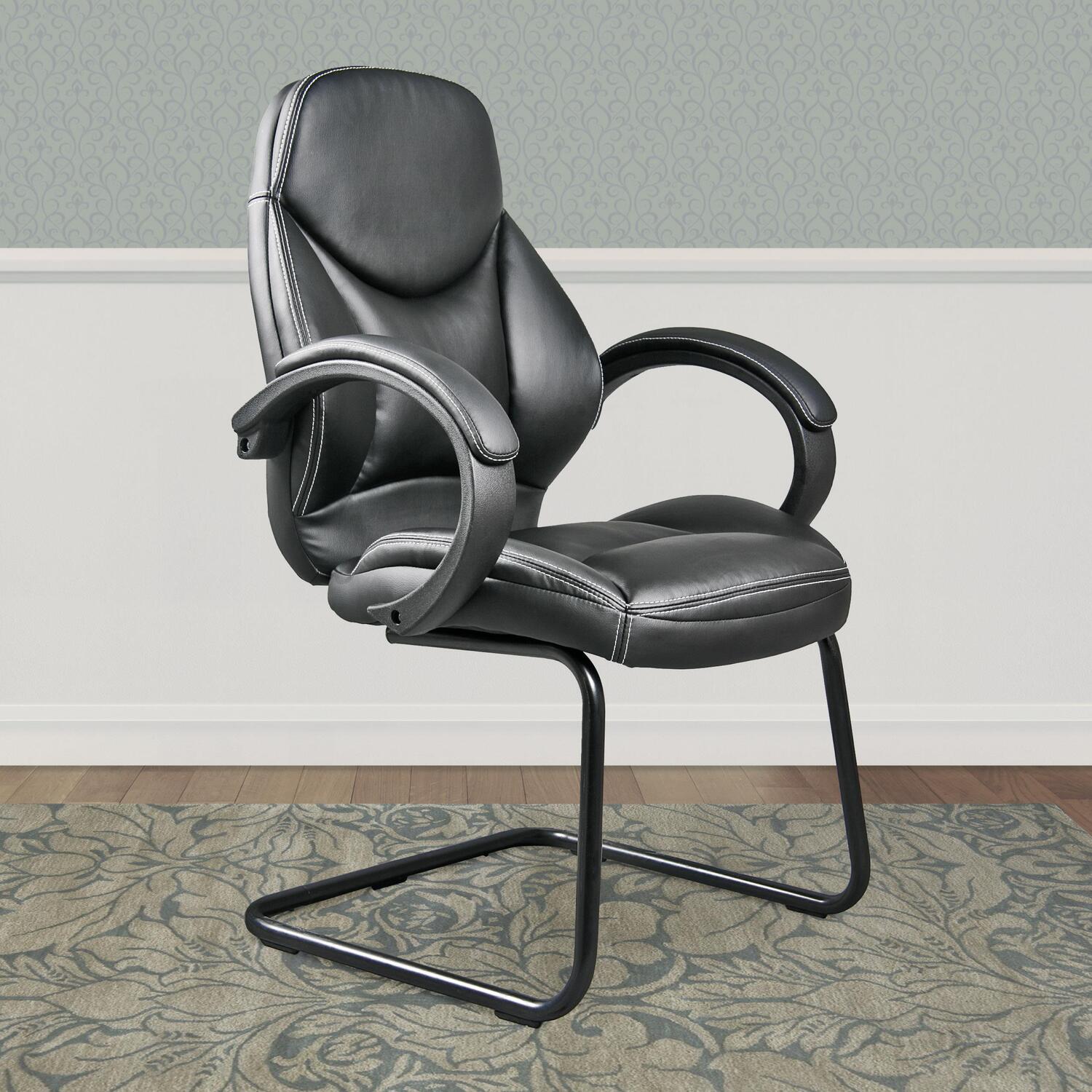 Corliving Whl 400 C Black Bonded Leather Office Guest Chair Corliving Whl 400 C Black Bonded Leather Office Guest Chair