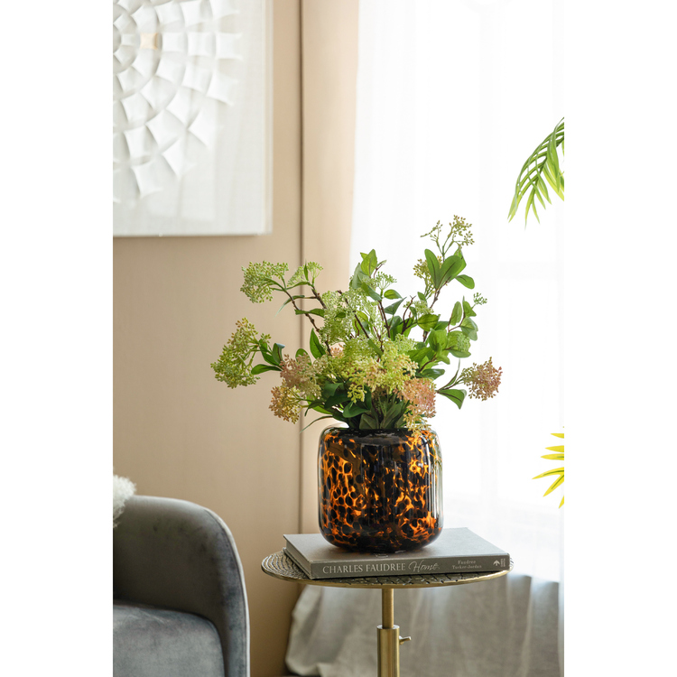 A&B Home Chee Glass Vase - 7.9"Dia. - Brown/Black, Cylindrical Decorative Glass Vase, Glass Planter Holder Vase image - 1