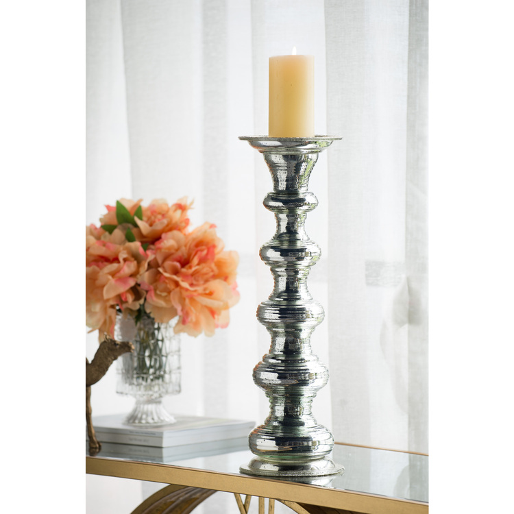A&B Home Glass Pillar Candle Holder - 19" - Antique Silver Finish image - 1