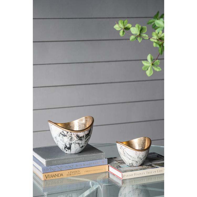 A&B Home Oval Aluminum Bowls - Set of 2 - Black/White image - 1
