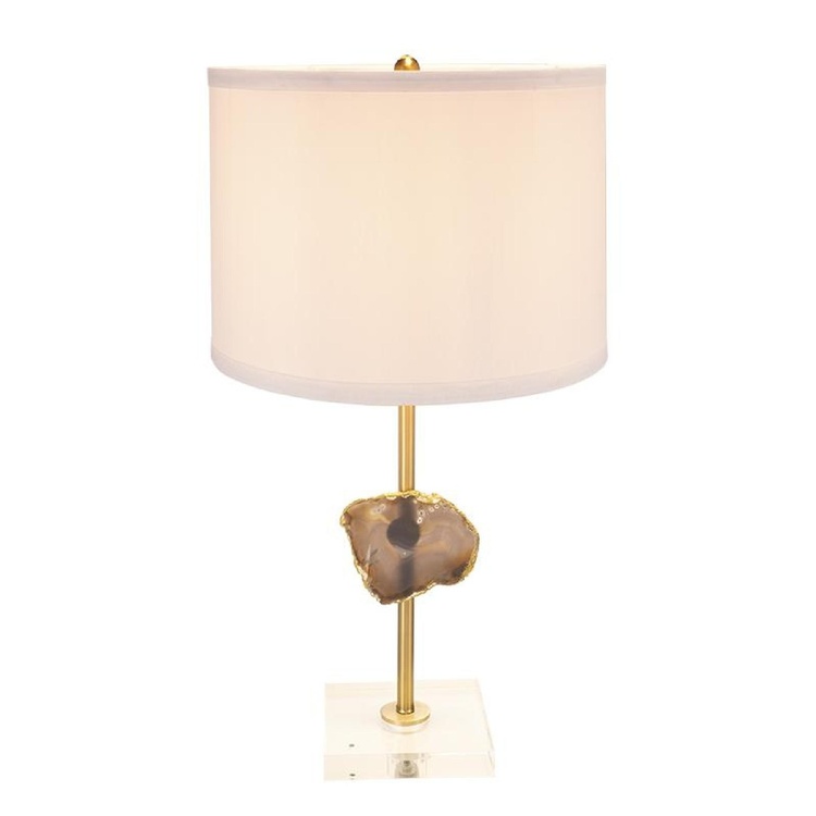 A&B Home Table Lamp with Agate Slice and Drum Shade - 14"Dia. x 25"H - White/Gold image - 1