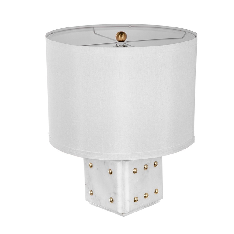 A&B Home Table Lamp with Cube Marble Base & Gold Accents - 14" x 14" x 18" - Gold/White image - 1