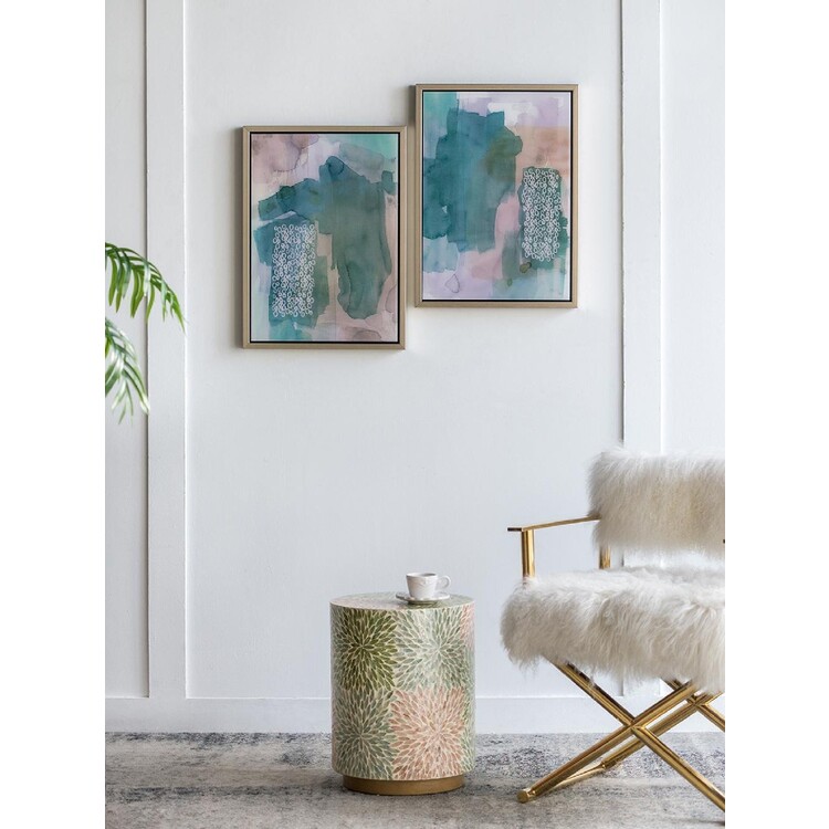 A&B Home Teals Abstract Framed Printed Acrylic Wall Art - Set of 2 - 24"H x 17.5"W x 1.5"L - Green/Beige image - 1
