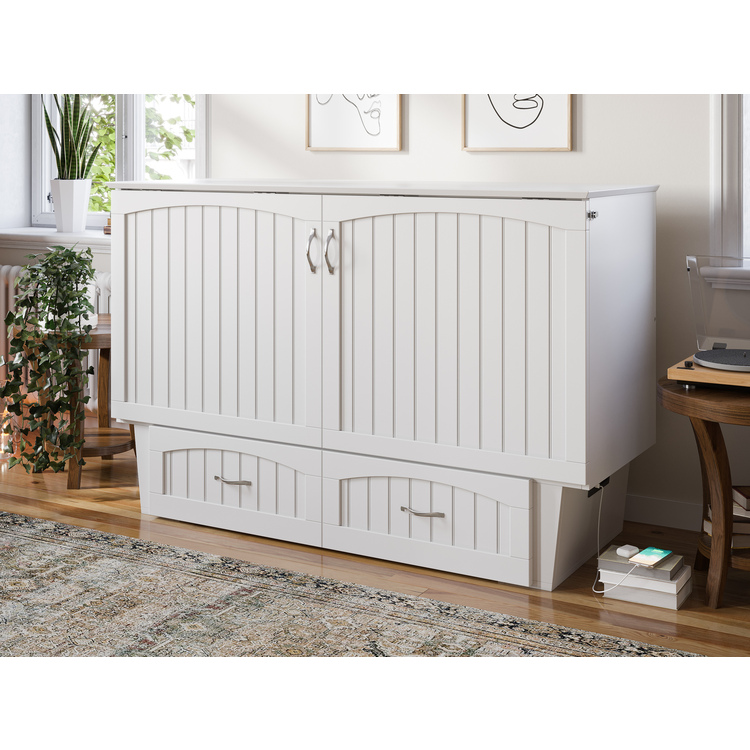 AFI Sydney Modern Coastal Queen Solid Wood Murphy Bed Chest with Mattress in White image - 1