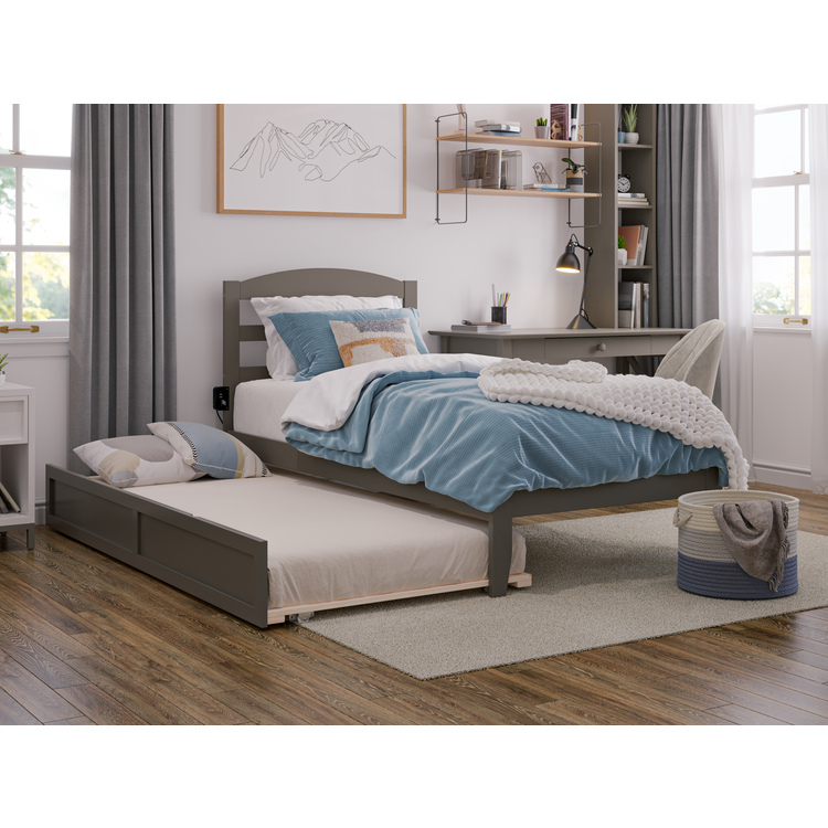 AFI Warren Platform Bed with Twin Extra Long Trundle, XL, Grey image - 1