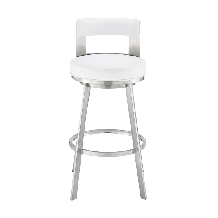 Armen Living Lynof Swivel Bar Stool in Brushed Stainless Steel with White Faux Leather image - 1