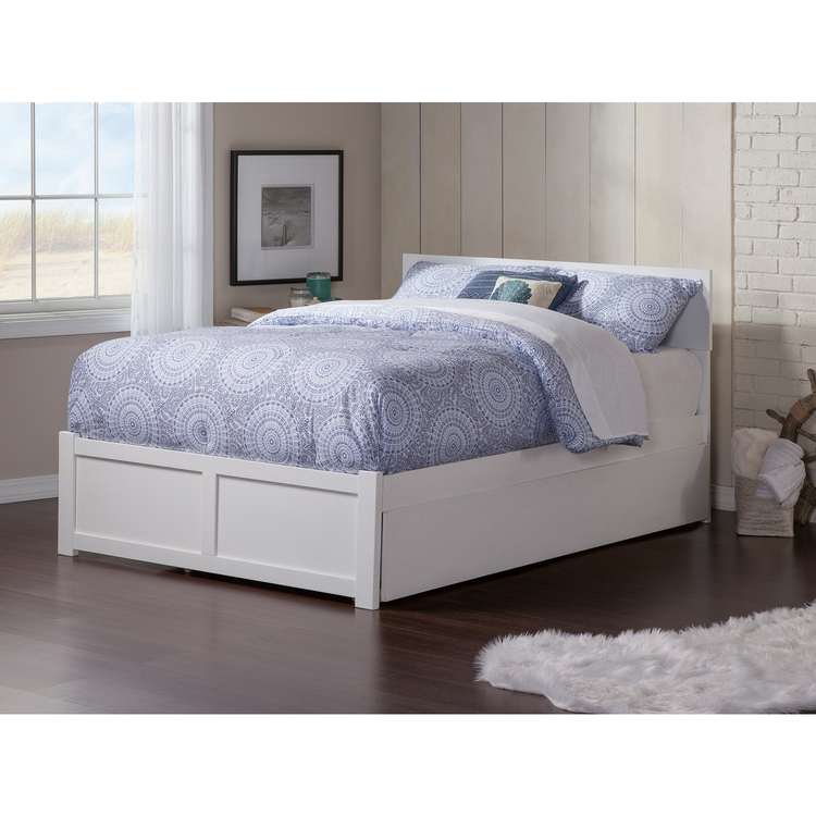 AFI Orlando Queen Platform Bed with Footboard and Turbo Charger with Twin Extra Long Trundle in White image - 1