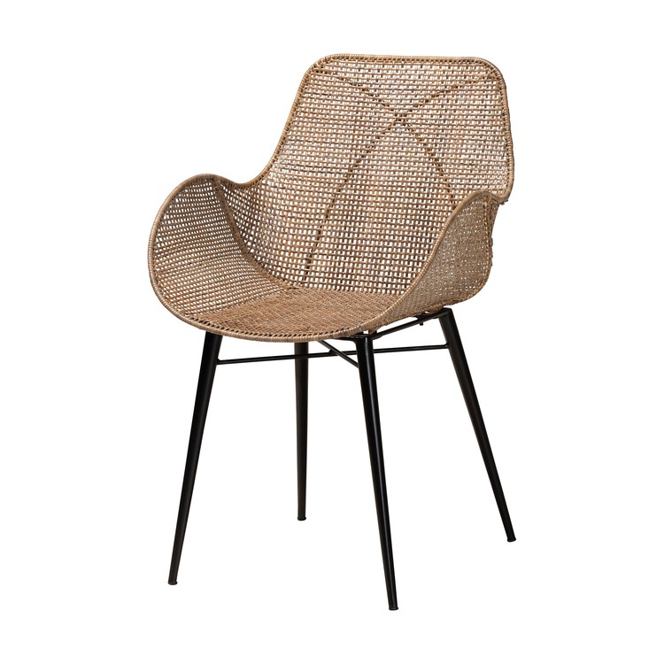 Baxton Studio Ballerina Modern Bohemian Greywashed Rattan and Black Metal 5-Piece Dining Set image - 1