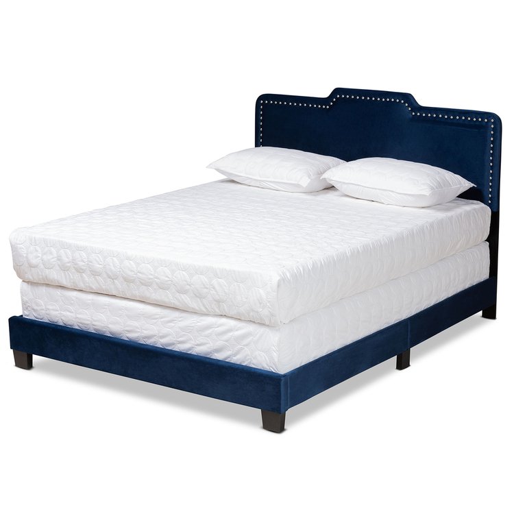 Baxton Studio Benjen Modern and Contemporary Glam Navy Blue Velvet Fabric Upholstered Full Size Panel Bed image - 1