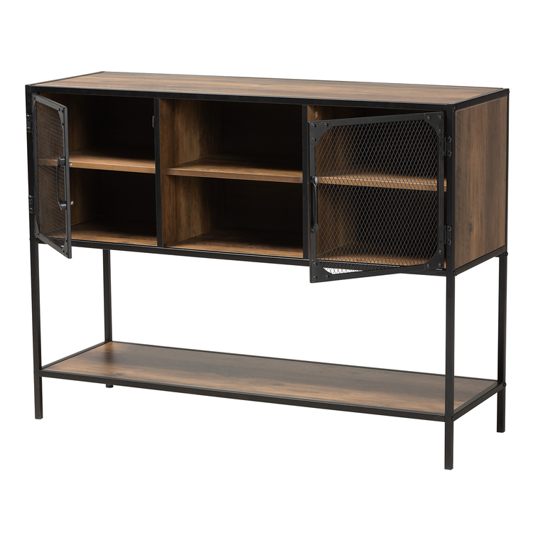 Baxton Studio Cardea Modern Industrial Walnut Brown Finished Wood and Black Metal 2-Door Sideboard image - 1