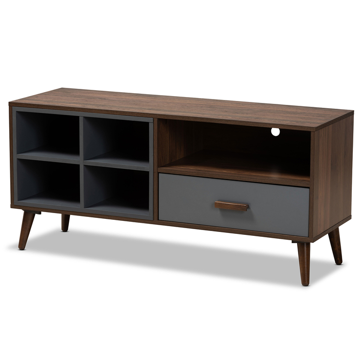 Baxton Studio Garrick Modern and Contemporary Two-Tone Grey and Walnut Brown Finished Wood 1-Drawer TV Stand image - 1